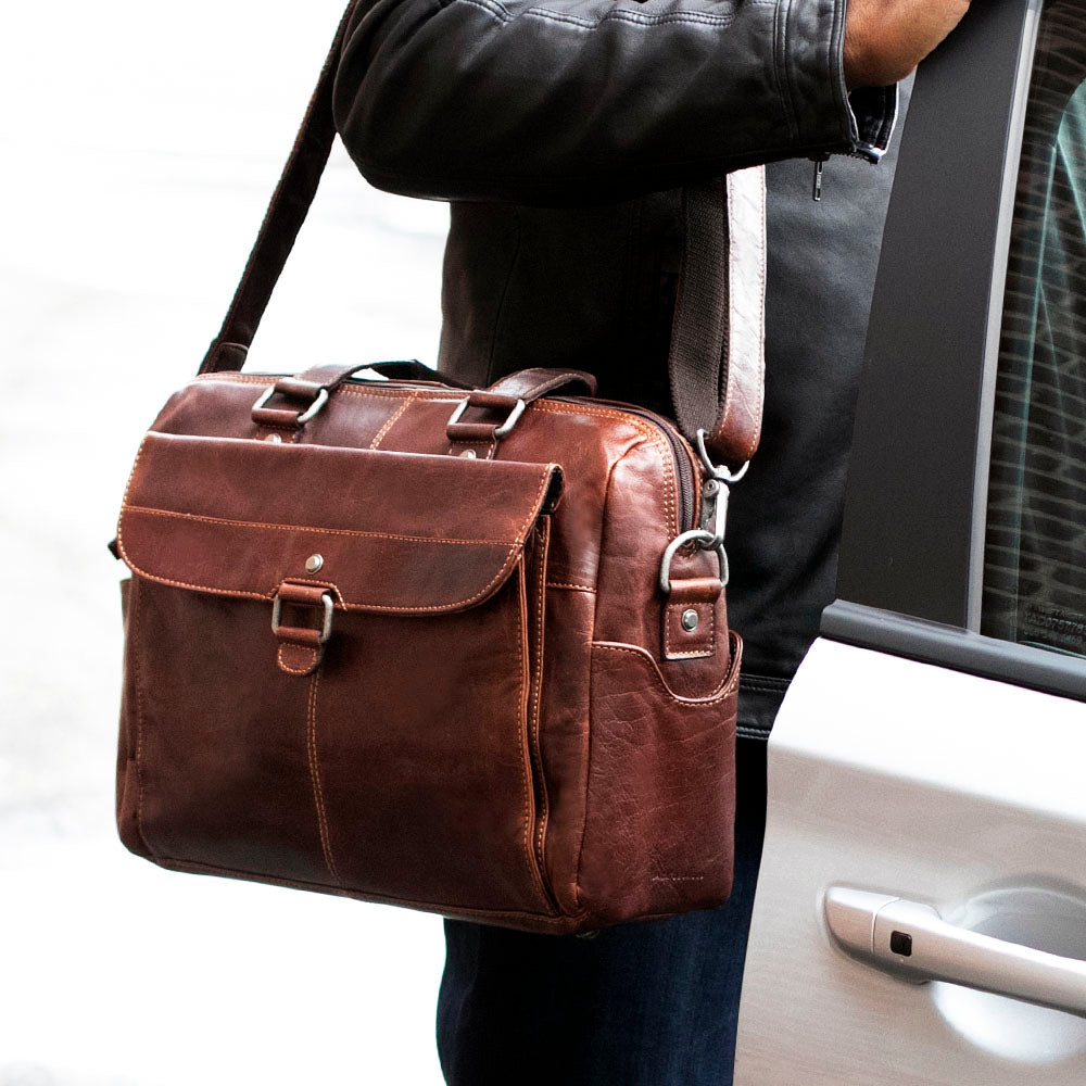 Zippered Briefcase with Front Flap Pocket #7316
