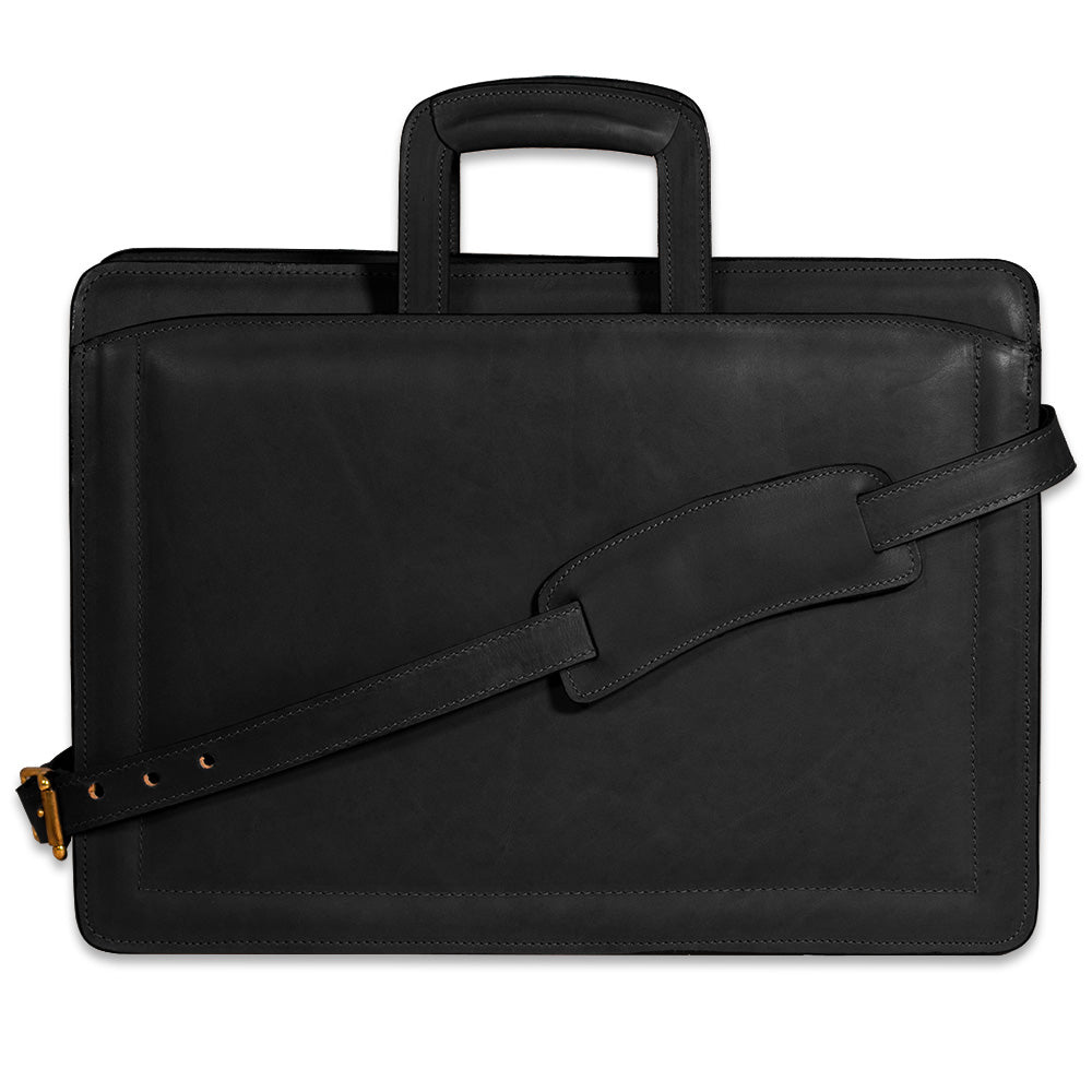 Belting Leather Professional Briefcase #9002 Black Front with Strap
