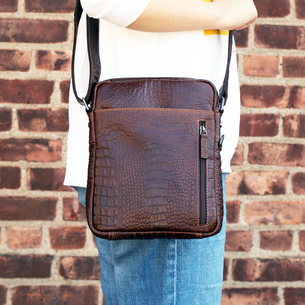 Hornback Croco Slim Crossbody w/Zippered Front Pocket #HB213