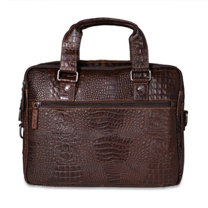 Hornback Croco Professional Zippered Briefcase #HB321 Front (Brown)