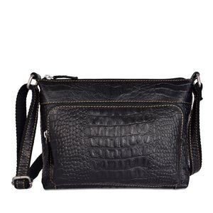 Hornback Croco Mini City Crossbody #HB810 Black Front