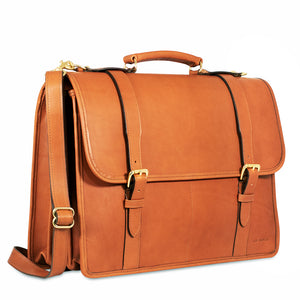 University Executive Leather Briefcase #2499 Tan Right Front