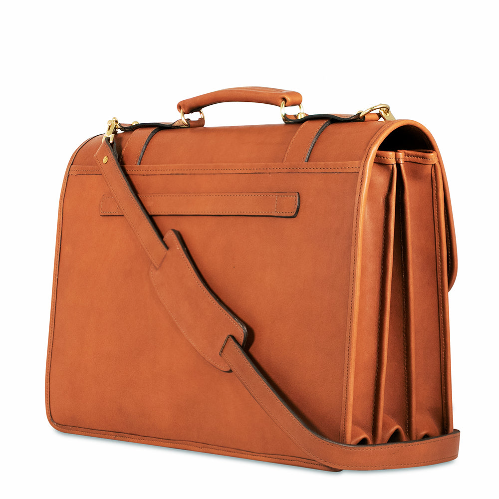 University Executive Leather Briefcase #2499 Tan Right Back