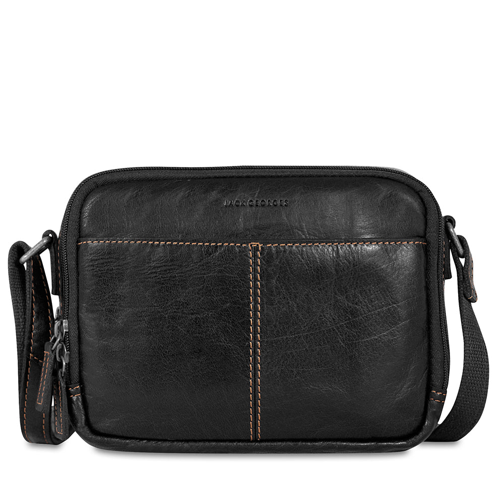 Voyager Double Zippered Crossbody Bag #7195 Black Front