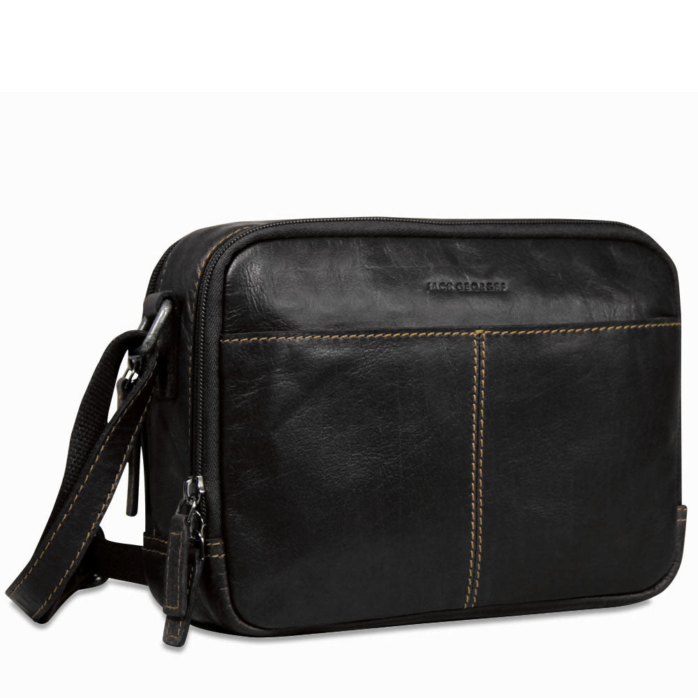 Voyager Double Zippered Crossbody Bag #7195 Black Right Front