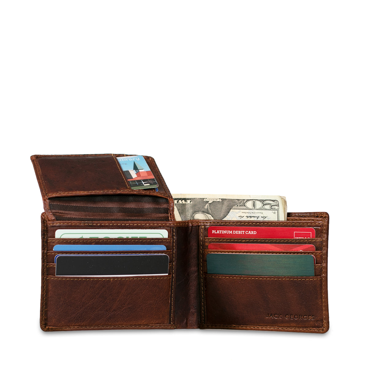Voyager Bifold Wallet with ID Flap #7302 Brown Open Full