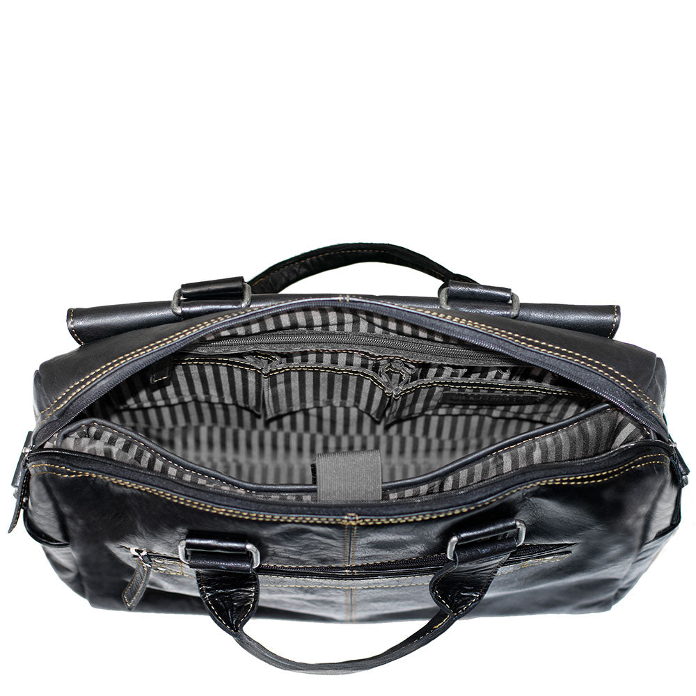Voyager Zippered Briefcase with Front Flap Pocket #7316 Black Interior