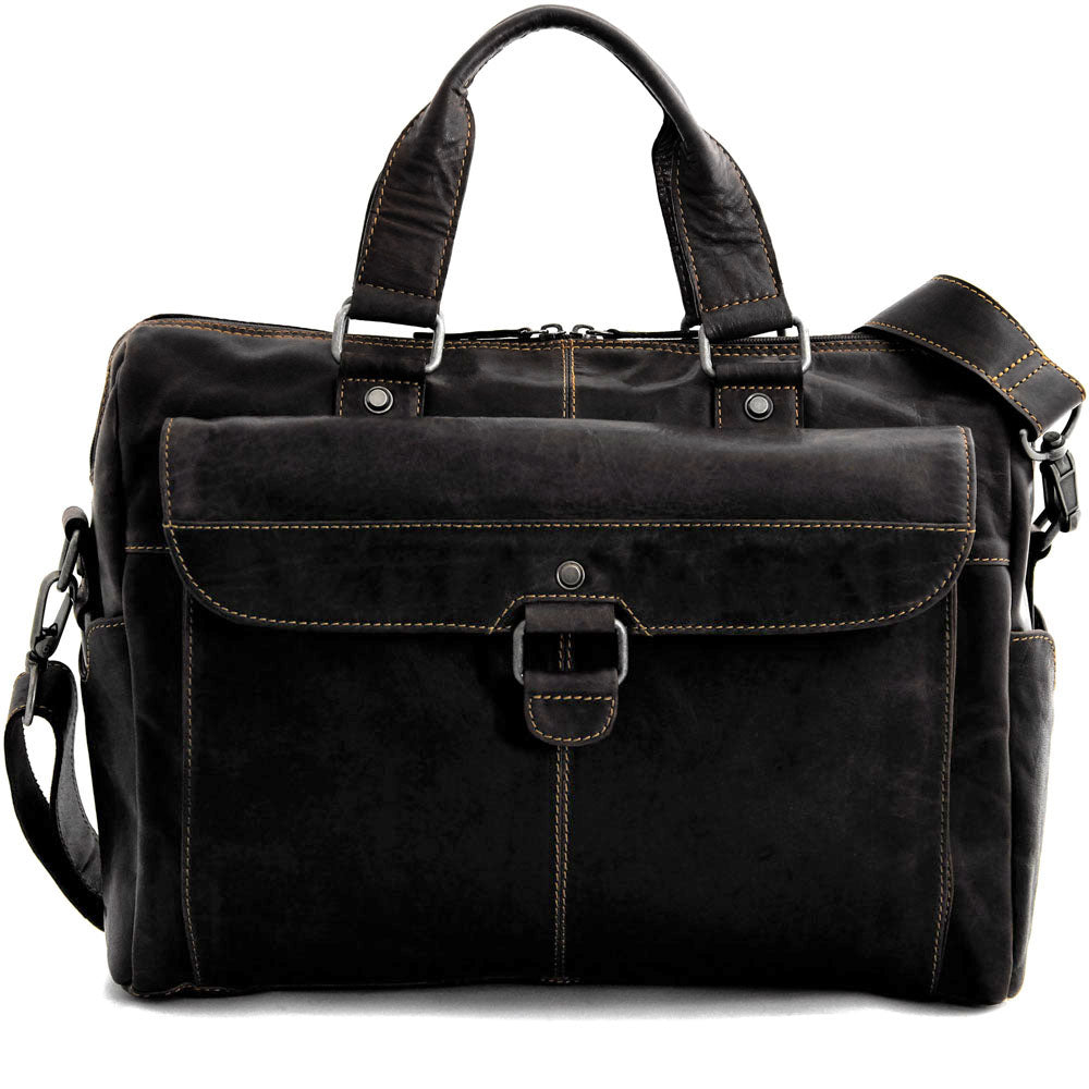 Voyager Zippered Briefcase with Front Flap Pocket #7316 Black Front