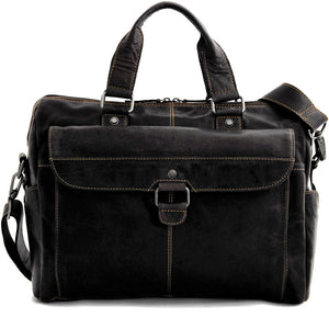Voyager Zippered Briefcase with Front Flap Pocket #7316 Black Front