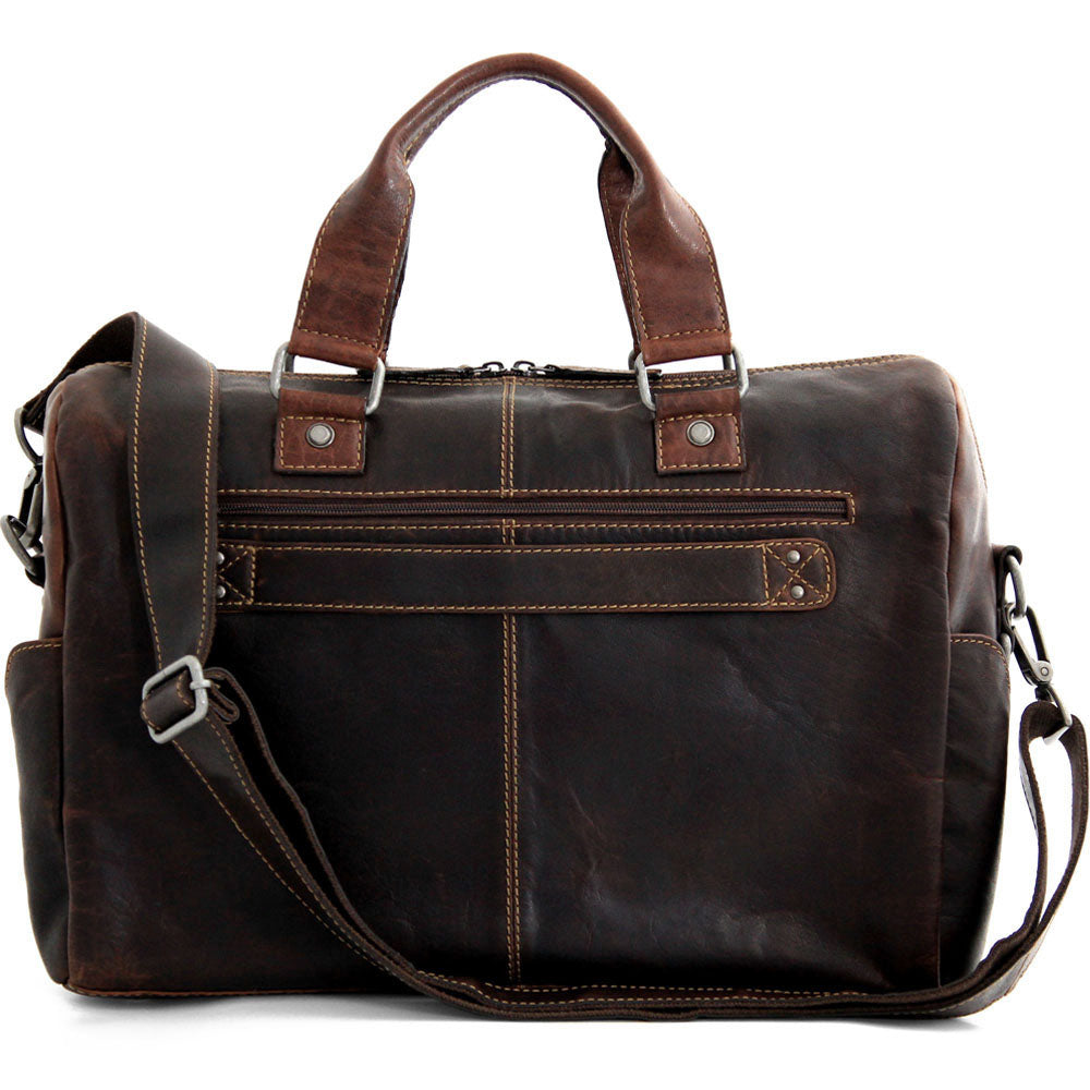 Voyager Zippered Briefcase with Front Flap Pocket #7316 Brown Back