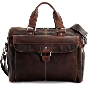 Voyager Zippered Briefcase with Front Flap Pocket #7316 Brown Front