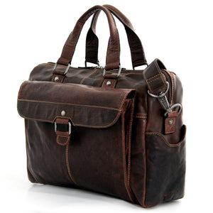 Voyager Zippered Briefcase with Front Flap Pocket #7316 Brown Left Front