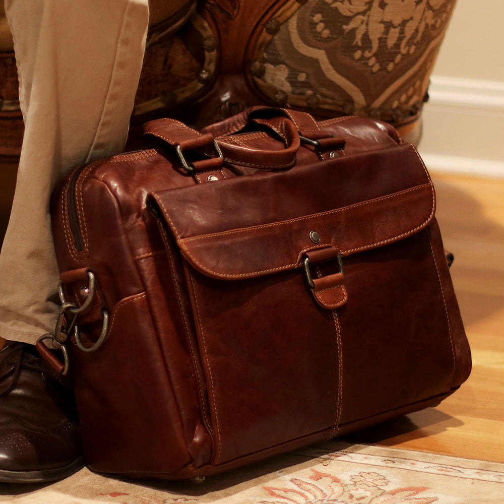 Voyager Zippered Briefcase with Front Flap Pocket #7316 Brown Beauty
