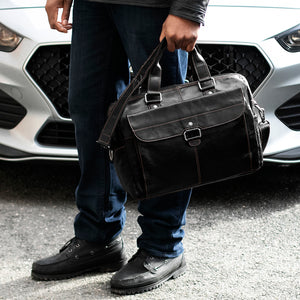 Voyager Zippered Briefcase with Front Flap Pocket #7316 Black Lifestyle