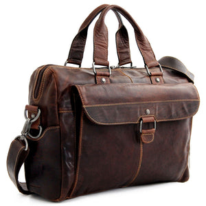 Voyager Zippered Briefcase with Front Flap Pocket #7316 Brown Right Front