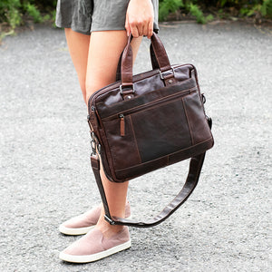 Voyager Slim Zippered Briefcase #7320 Brown Lifestyle 2
