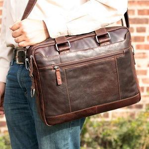 Voyager Slim Zippered Briefcase #7320 Brown Lifestyle