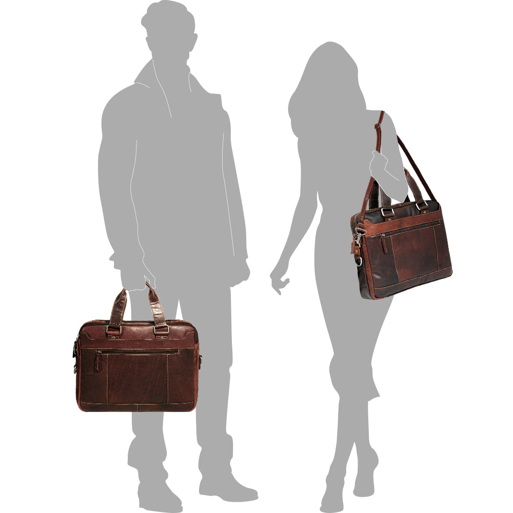 Voyager Slim Zippered Briefcase #7320 Brown Silhouettes