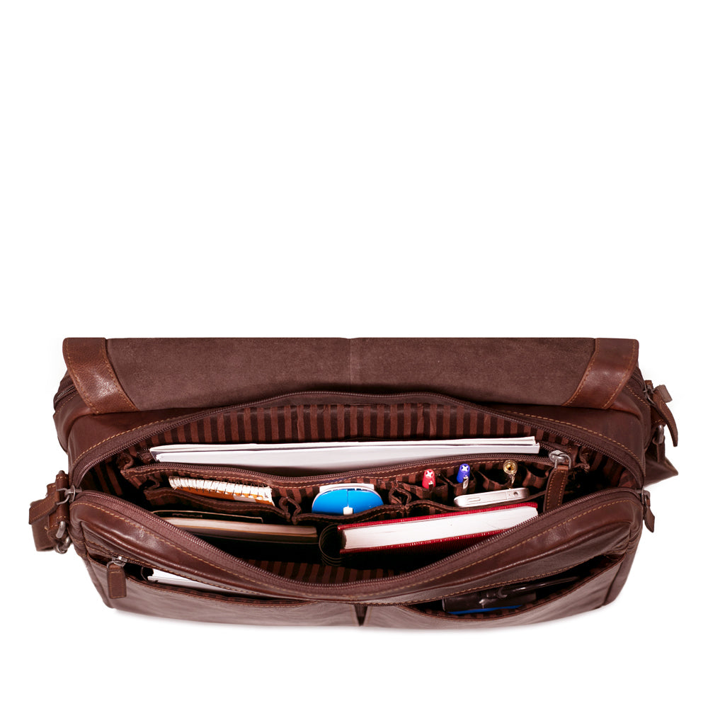 Voyager Large Travel Messenger Bag #7325 Brown Interior Full