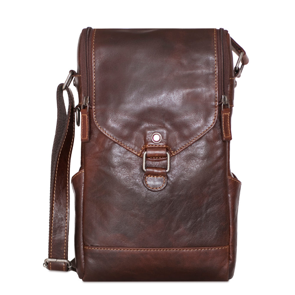 Voyager Crossbody Messenger & Wine Bag #7513 Brown Front