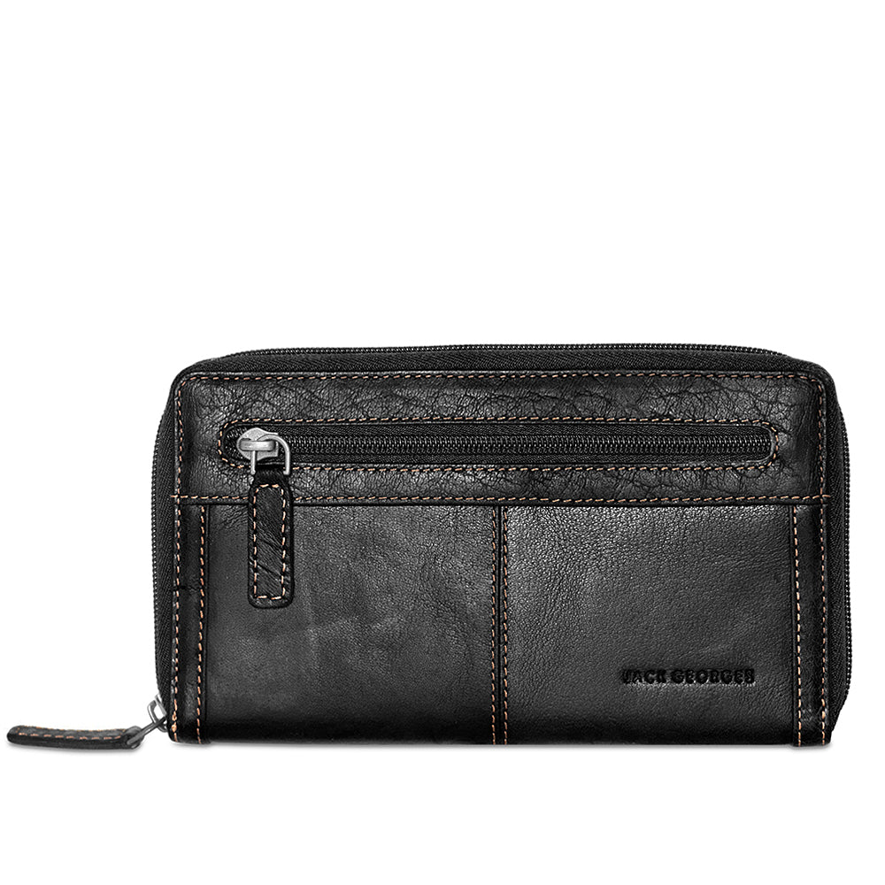 Voyager Large Zip-Around Travel Wallet 7724 Black Front