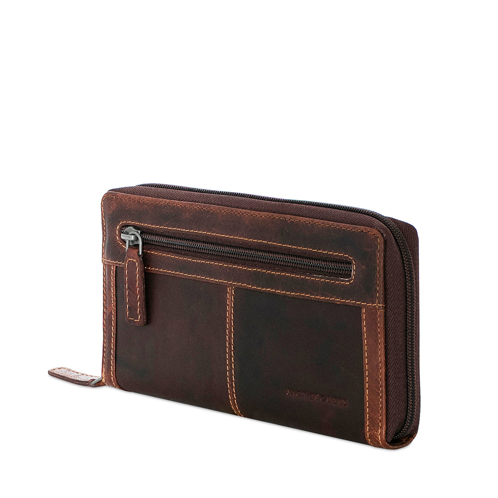 Voyager Large Zip-Around Travel Wallet 7724 Brown Left Back