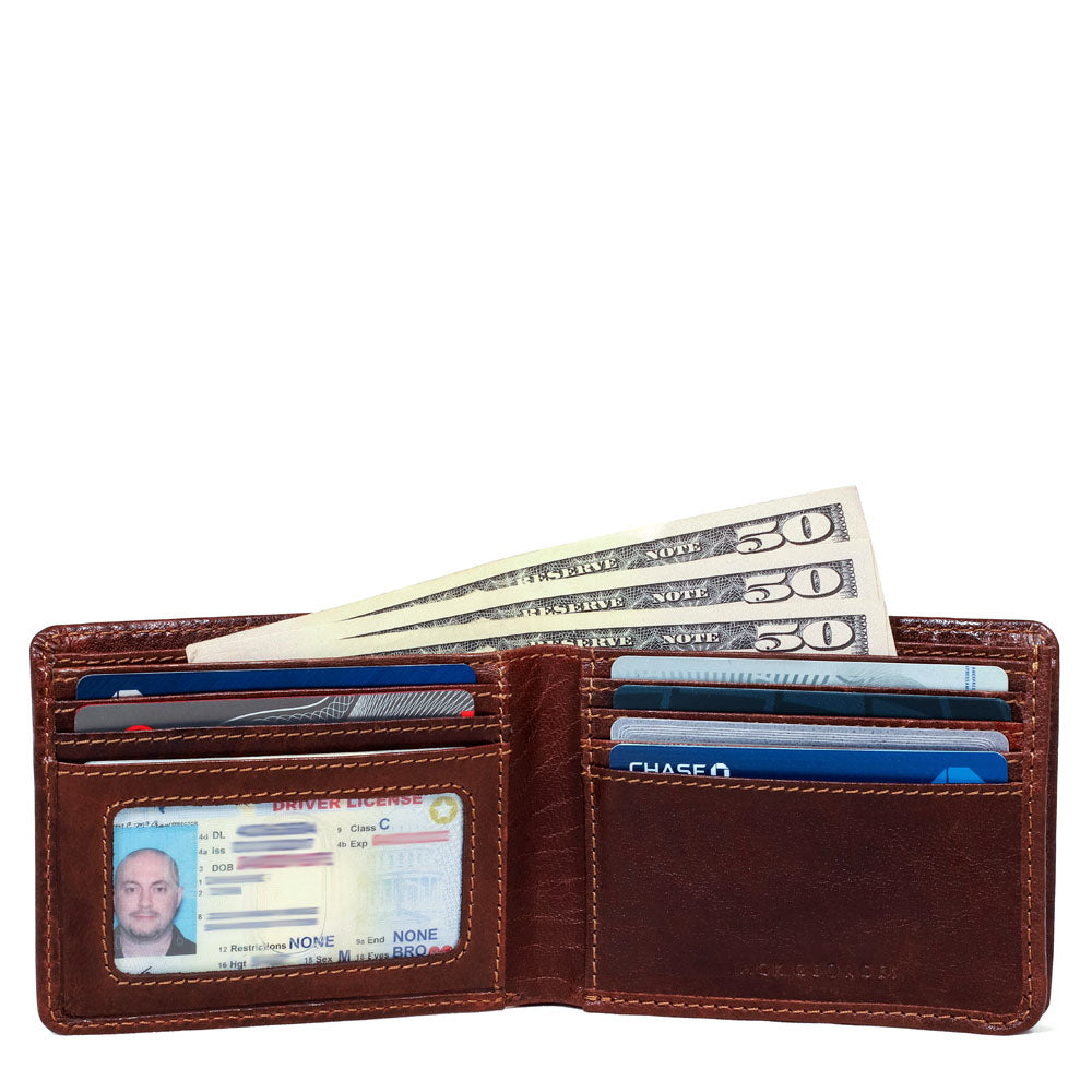 Voyager Bifold Wallet with Gusseted Currency Pocket #7731 Brown Interior Filled