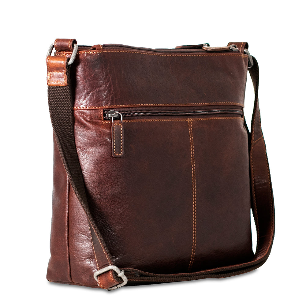 Voyager Zippered Crossbody Hobo Bag #7832 Brown Left Back
