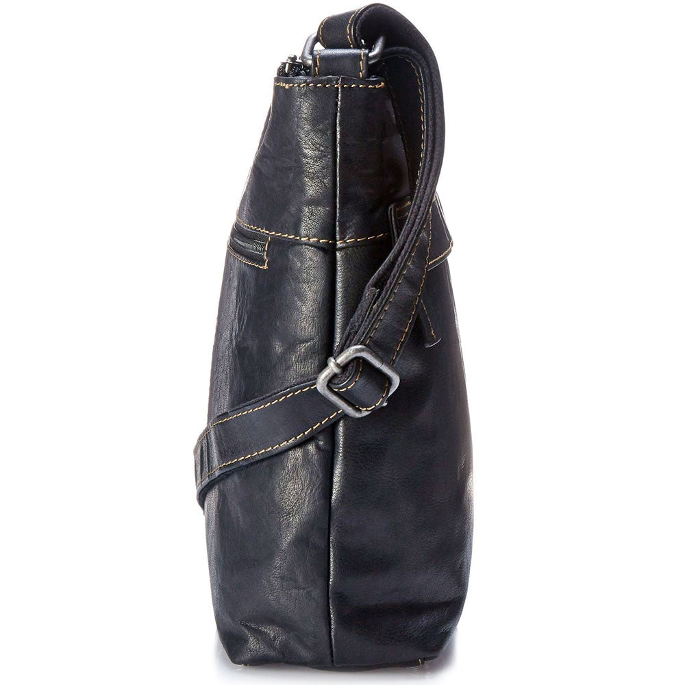 Voyager Zippered Crossbody Hobo Bag #7832 Black Left Side