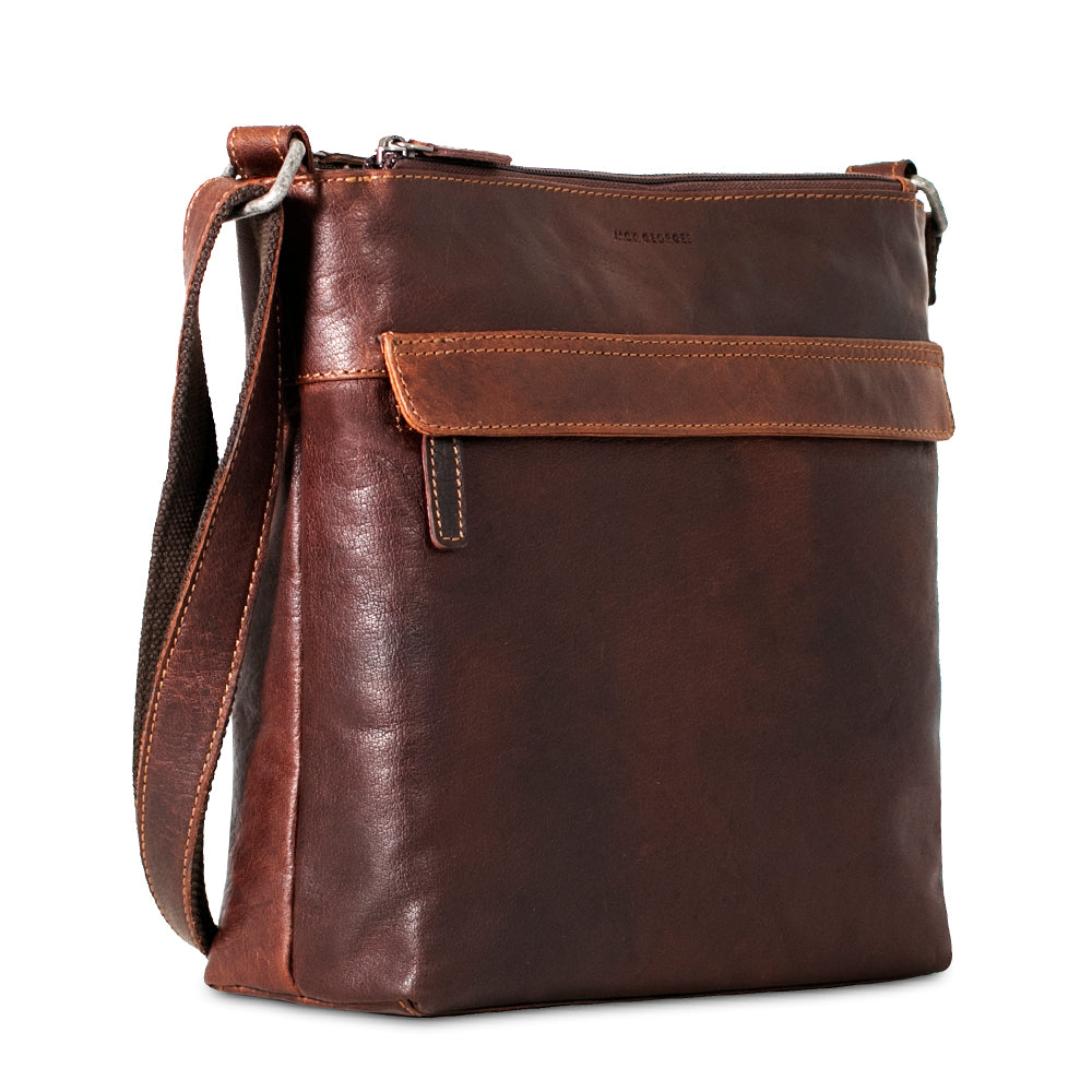 Voyager Zippered Crossbody Hobo Bag #7832 Brown Left Front