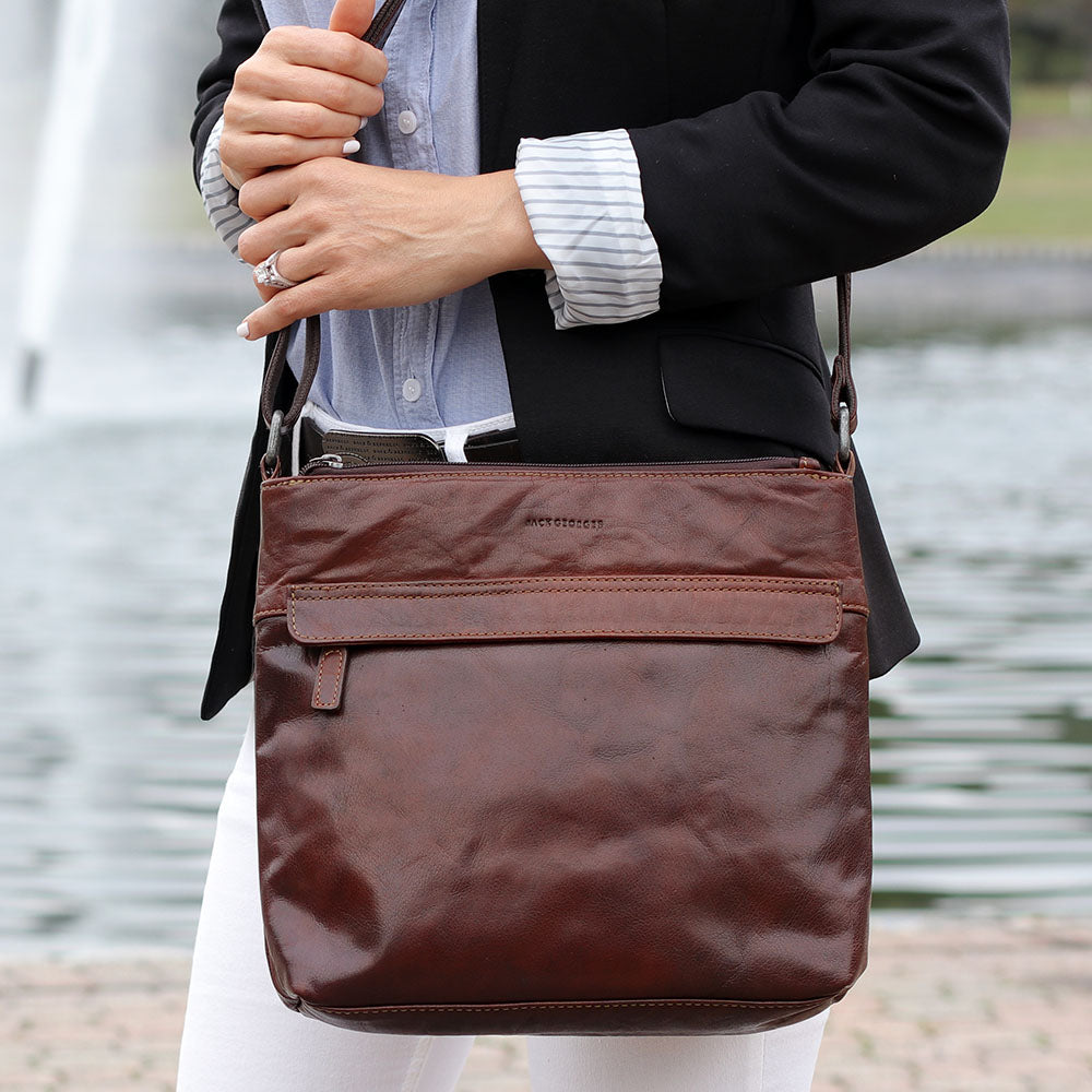 Voyager Zippered Crossbody Hobo Bag #7832 Brown Lifestyle