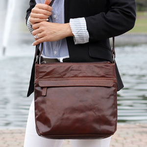 Voyager Zippered Crossbody Hobo Bag #7832 Brown Lifestyle