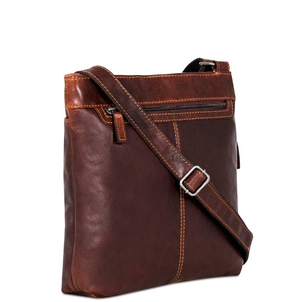 Voyager Small Zippered Crossbody Bag #7880 Brown Left Back