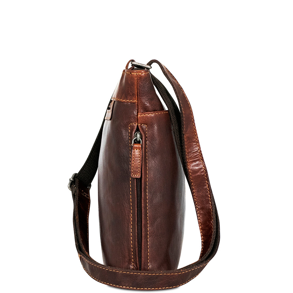 Voyager Small Zippered Crossbody Bag #7880 Brown Left Side