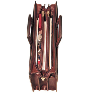 Belting Leather Triple Gusset Top Zip Briefcase #9002 Brown Top Down Open Side