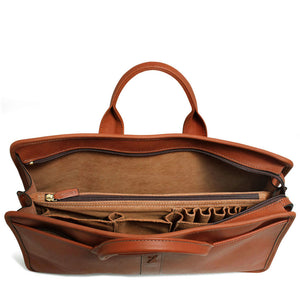 Belmont Professional Leather Briefcase #B2202 Cognac Interior