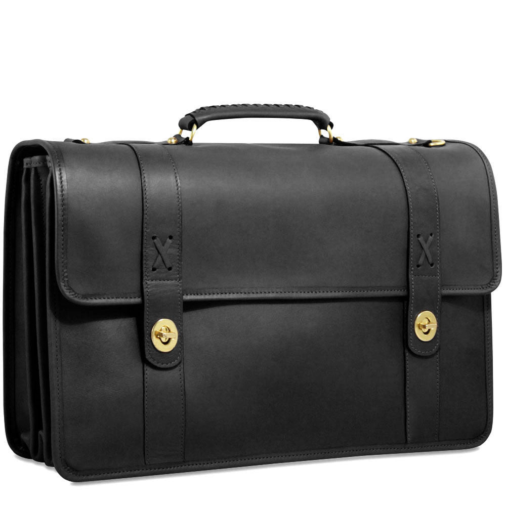 Belmont Executive Leather Briefcase #B2463 Black Right Front