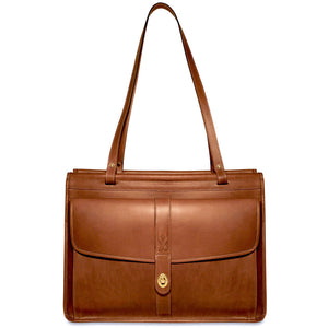 Belmont Leather Dowel Tote Bag #B2965 Cognac Front
