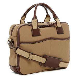 Canvas Zippered Briefcase #CV230 Khaki Right Front with Strap