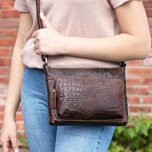 Hornback Croco Mini City Crossbody #HB810 Brown Lifestyle