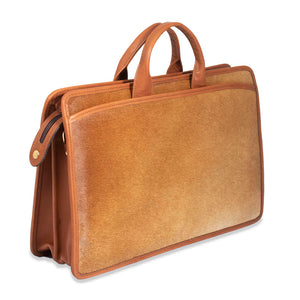 Hair on Hide Professional Leather Briefcase #HC202 Tan Left Back