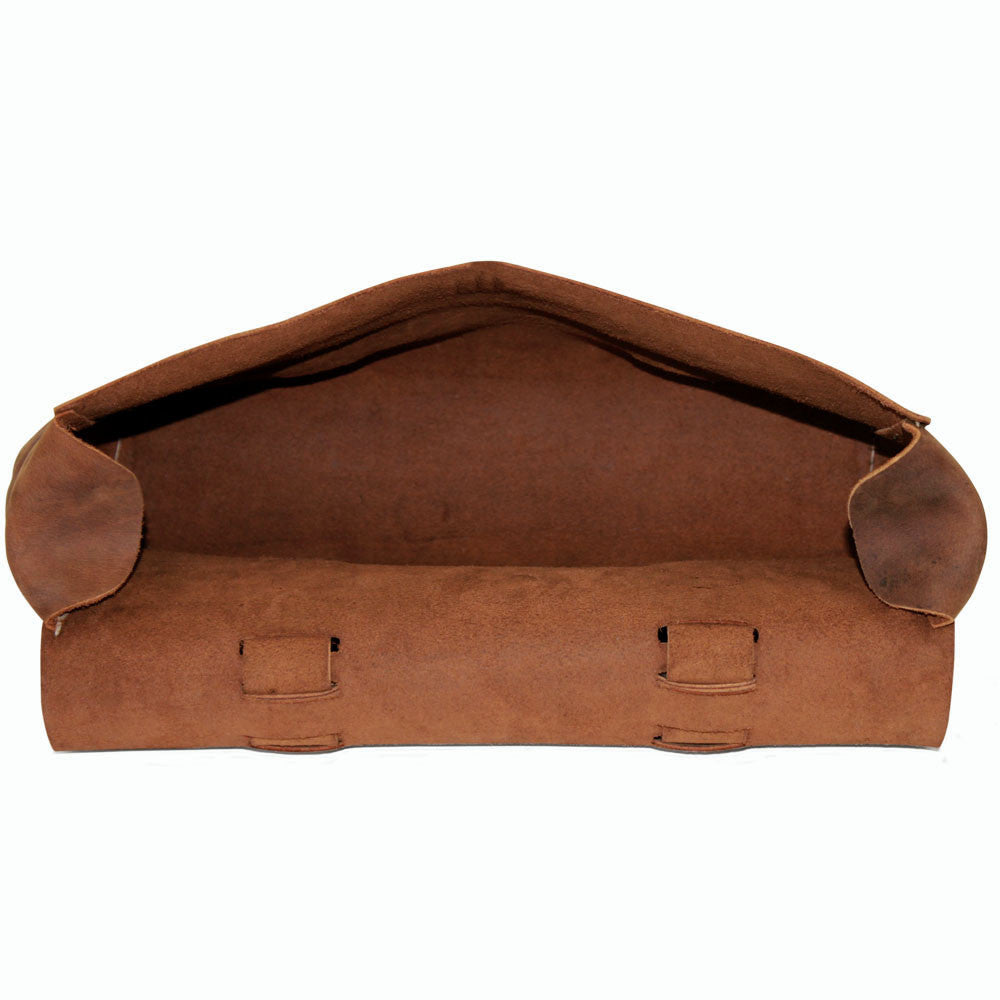 Double Buckle Messenger with Hand-stitch #163A Tan Top Down Open Back