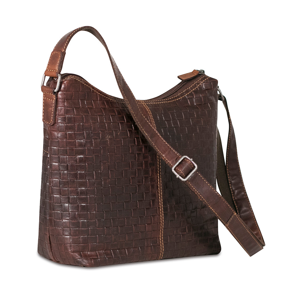 Voyager Woven Hobo Bag #WF814 Brown Left Back
