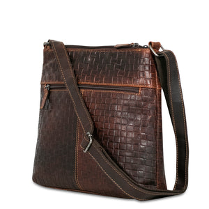 Voyager Woven Zippered Crossbody Hobo Bag #WF832 Brown Right Back