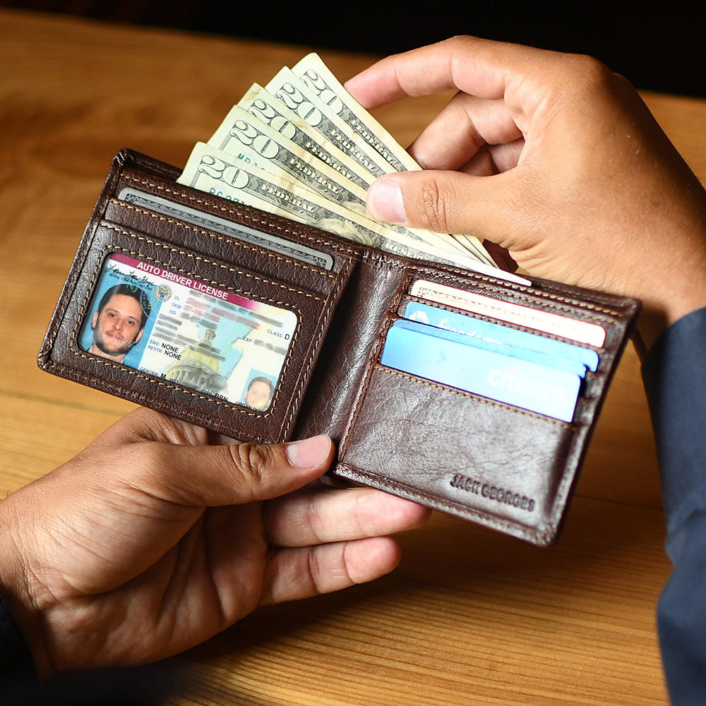 iP7メンズウォレット Leather Bifold RFID Wallet - Voyager #7301 | Jack Georges