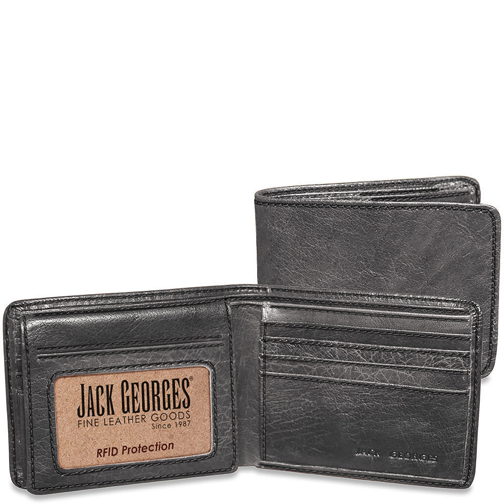 Black leather wallet with 'Jack Georges' branding on a white background