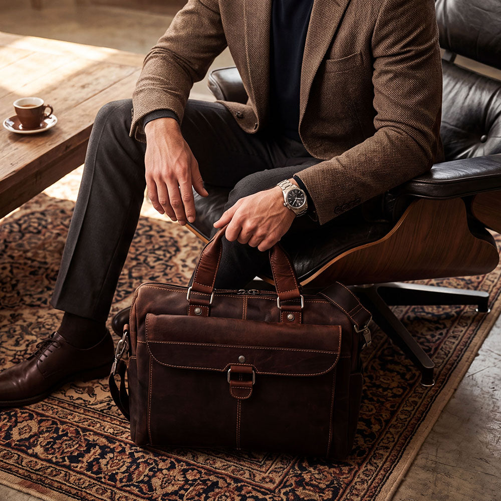 Zippered Briefcase with Front Flap Pocket #7316