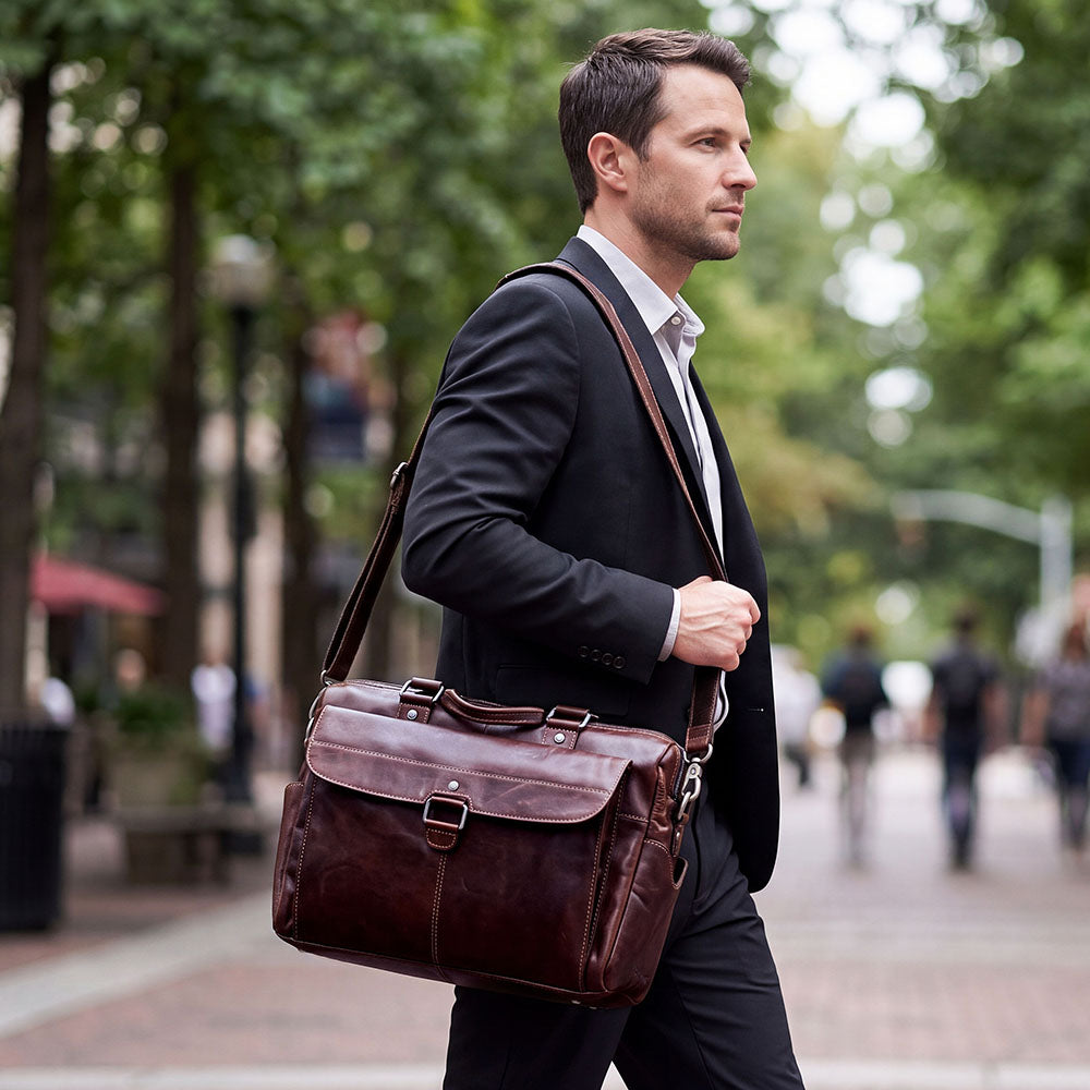 Zippered Briefcase with Front Flap Pocket #7316