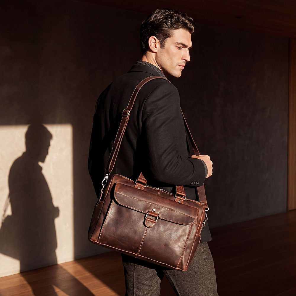 Zippered Briefcase with Front Flap Pocket #7316