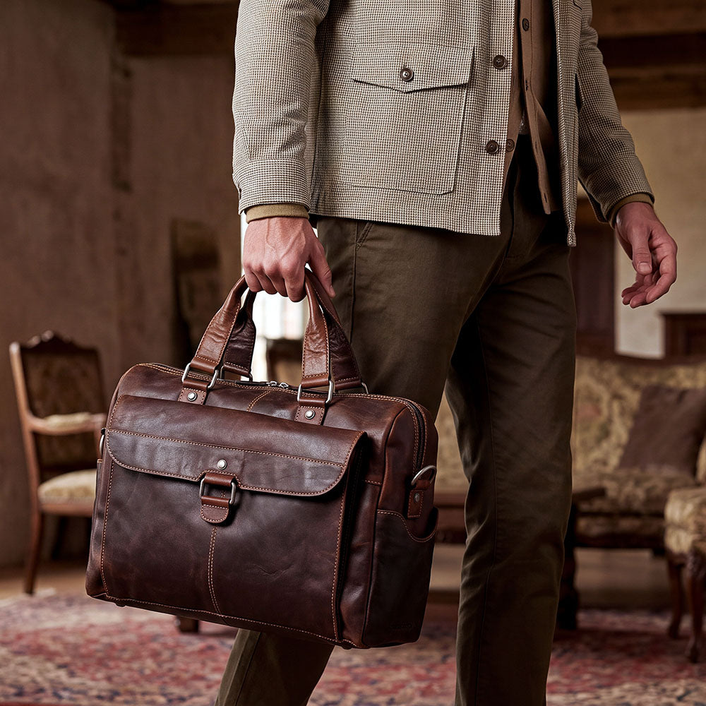 Leather Zippered Briefcase Front Pocket Voyager #7316 | Jack Georges